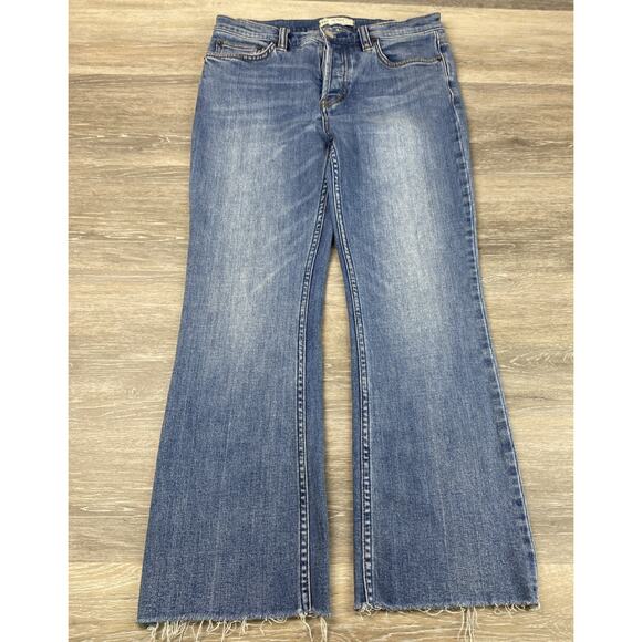 FREE PEOPLE WE THE FREE DISTRESSED, FRAYED HEM, BUTTON FLY BLUE JEANS SIZE 28 - Picture 1 of 10